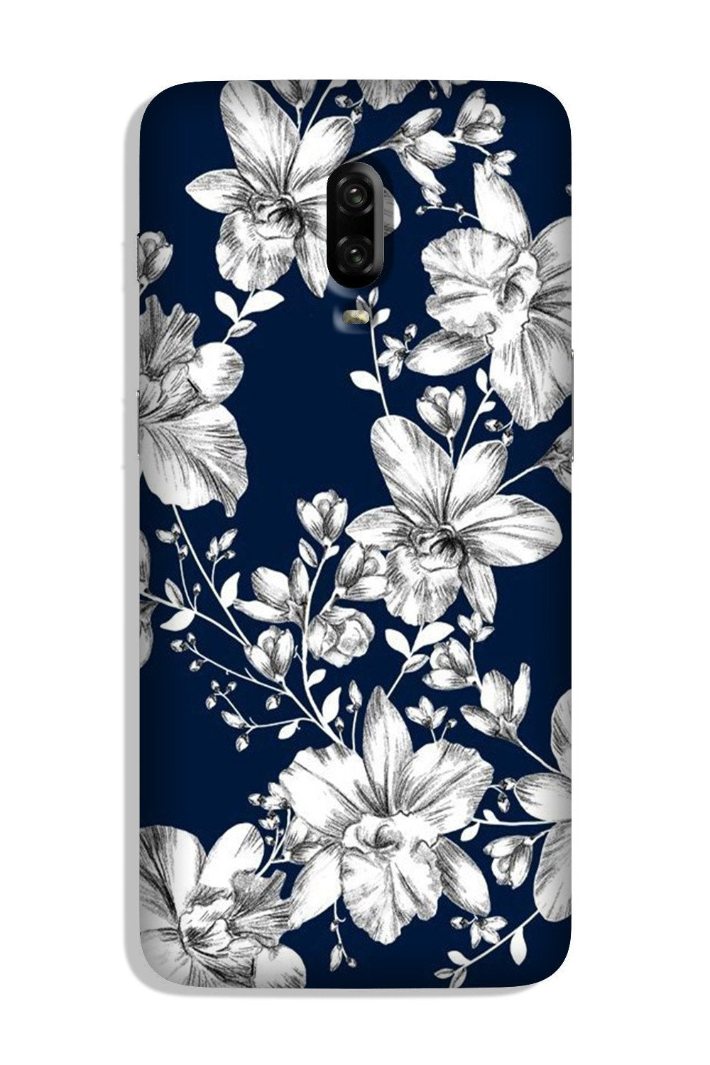 White flowers Blue Background Case for OnePlus 7