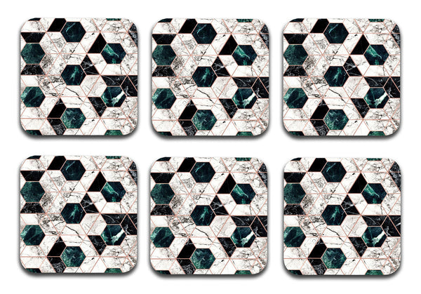 Printed Marble Crose Pattern MDF Wooden Coasters For Home And Kitchen(Set Of 6  Pieces)