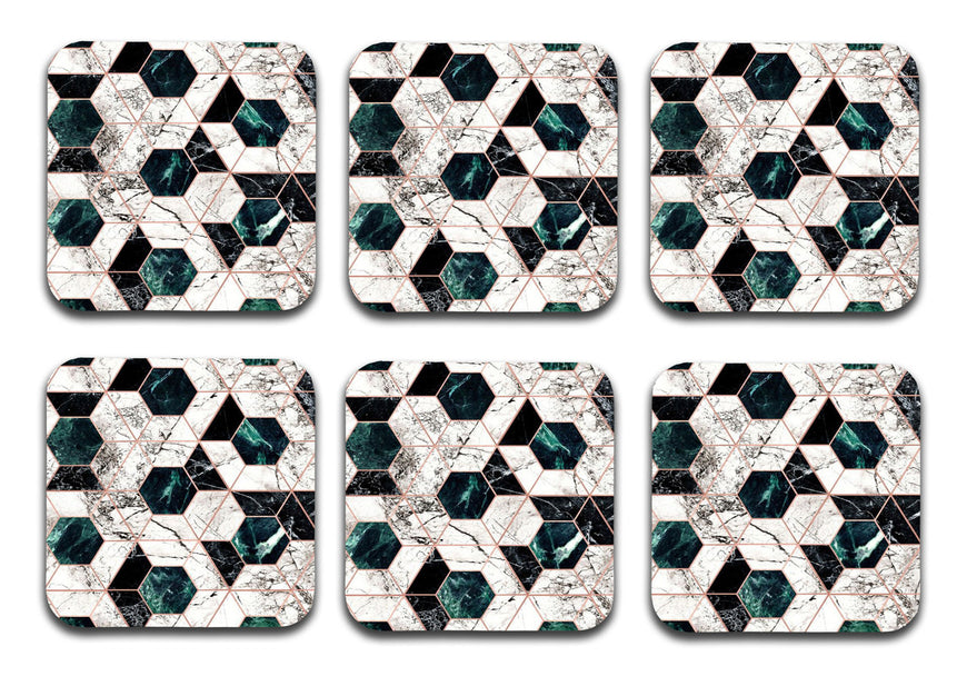 Printed Marble Crose Pattern MDF Wooden Coasters For Home And Kitchen(Set Of 6  Pieces)