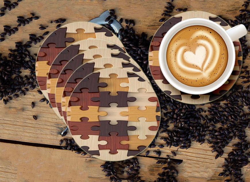 Puzzle  Designer Printed Round Tea Coasters (MDF Wooden, Set Of 6 Pieces)
