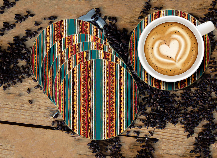 Floral Pattern Designer Printed Round Tea Coasters (MDF Wooden, Set Of 6 Pieces)