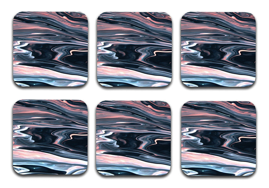 Aesthetic Marble Designer Printed Square Tea Coasters With Stand (MDF Wooden, Set Of 6 Pieces Coaster And 1 Stand)