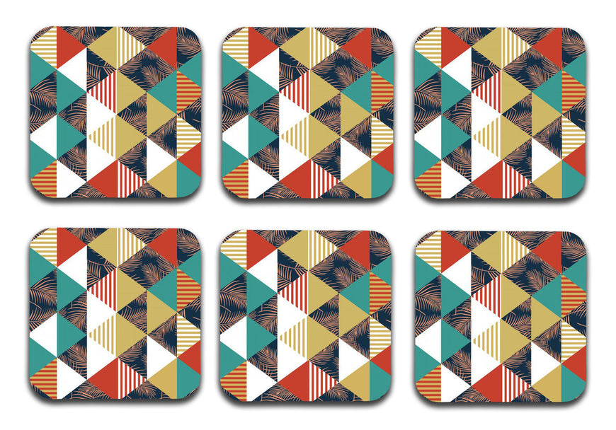 Printed Marble Palm Leaf Pattern MDF Wooden Coasters For Home And Kitchen(Set Of 6  Pieces)