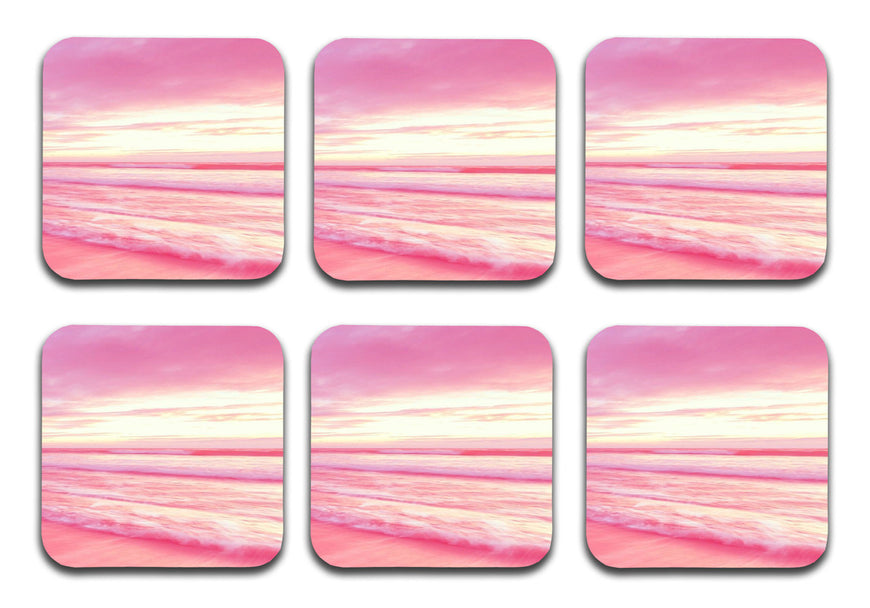Printed Aesthetic Sunset Pattern Designer Printed Square Tea Coasters With Stand (MDF Wooden, Set Of 6 Pieces Coaster And 1 Stand)