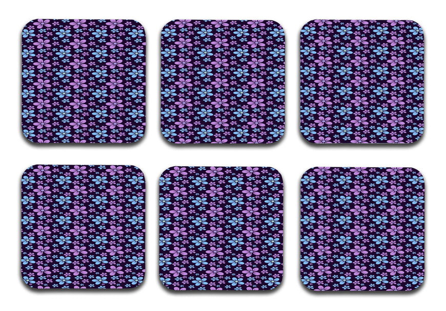  Floral Pattern Designer Printed Square Tea Coasters With Stand (MDF Wooden, Set Of 6 Pieces Coaster And 1 Stand)