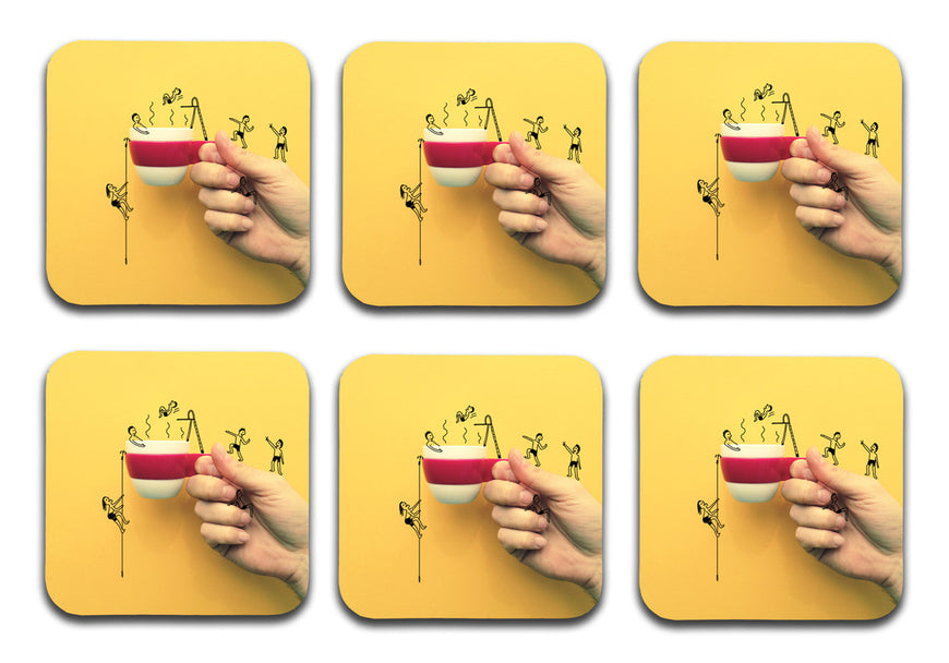 Coffee break Wooden Designer Printed Square Tea Coasters (MDF Wooden,Setof 6 Pieces)