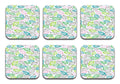 Printed Leaf Pattern Designer Printed Square Tea Coasters  (MDF Wooden, Set Of 6 Pieces Coaster)