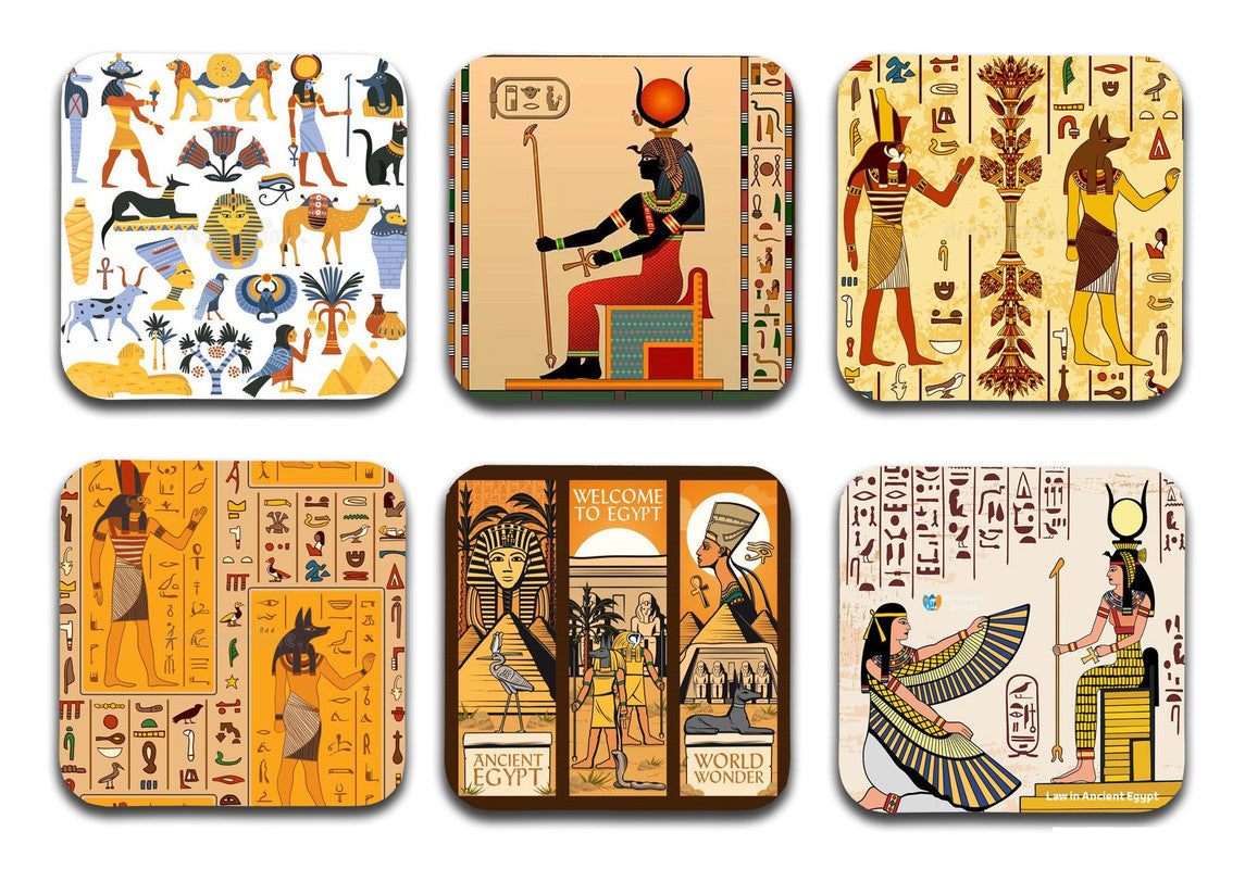 Egyptian Gods Printed Mdf Wooden Printed Square Coasters For Home And Kitchen | Dining Table Decor (Set Of 6  Pieces)