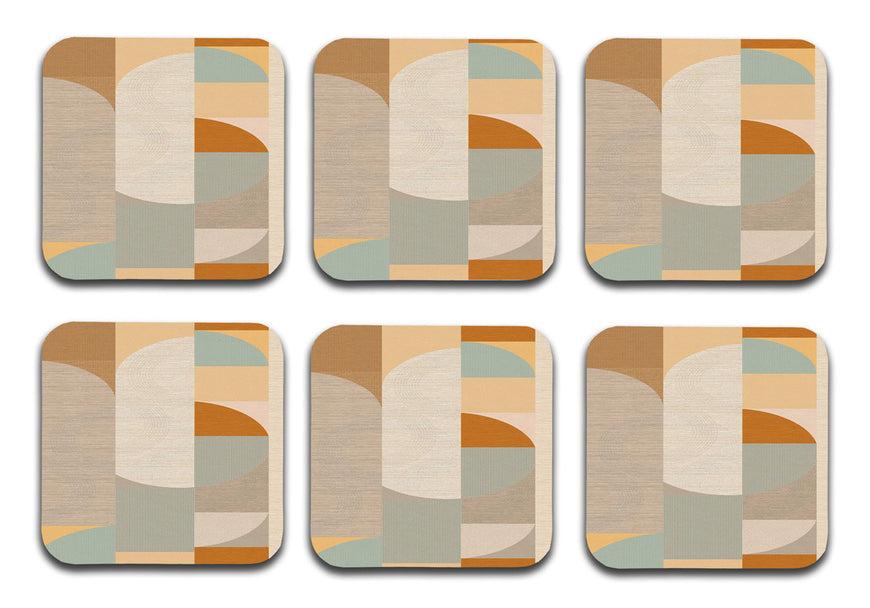 Brown Pattern Designer Printed Square Tea Coasters With Stand (MDF Wooden, Set Of 6 Pieces Coaster And 1 Stand)