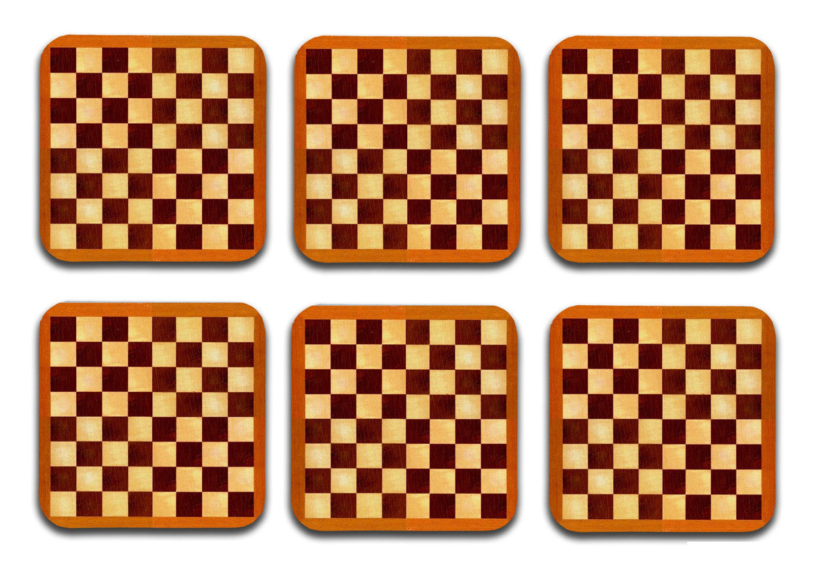 Chess Board Printed Mdf Wooden Printed Square Coasters For Home And Kitchen | Dining Table Decor (Set Of 6  Pieces)