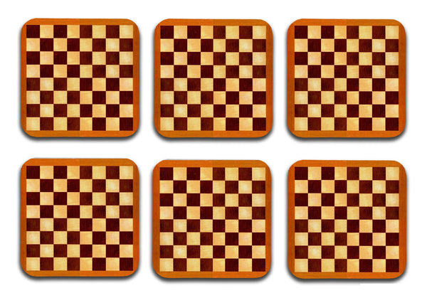 Chess Board Printed Mdf Wooden Printed Square Coasters For Home And Kitchen | Dining Table Decor (Set Of 6  Pieces)