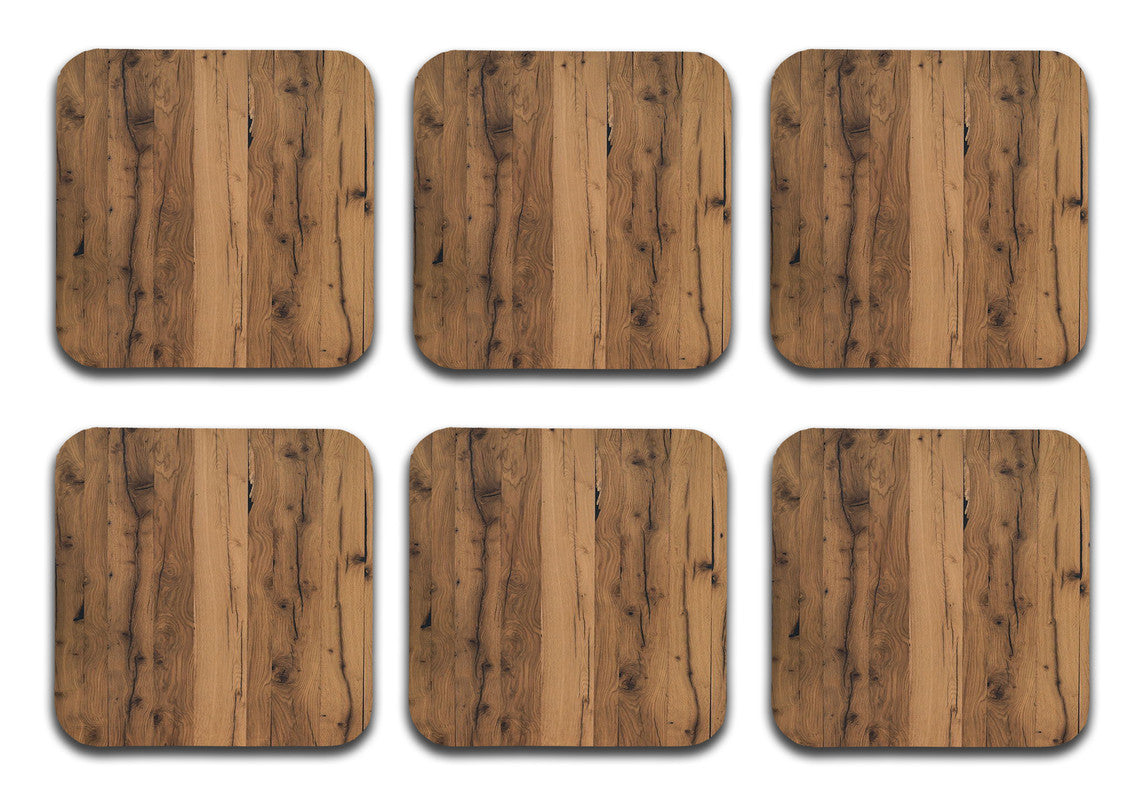 Printed Wood Pattern Designer Printed Square Tea Coasters  (MDF Wooden, Set Of 6 Pieces Coaster)