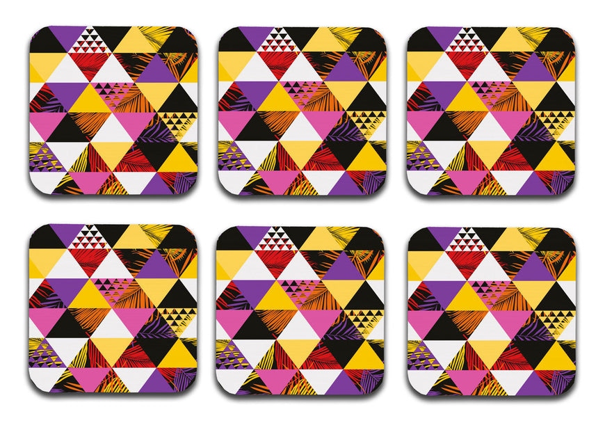 Printed Marble Sunsine Pattern MDF Wooden Coasters For Home And Kitchen(Set Of 6  Pieces)