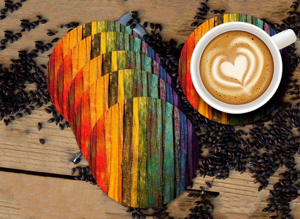 Rainbow Pattern Designer Printed Round Tea Coasters (MDF Wooden, Set Of 6 Pieces)