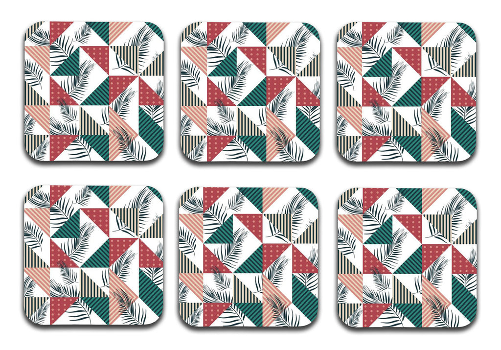 Printed Marble Leaf Pattern MDF Wooden Coasters For Home And Kitchen(Set Of 6  Pieces)