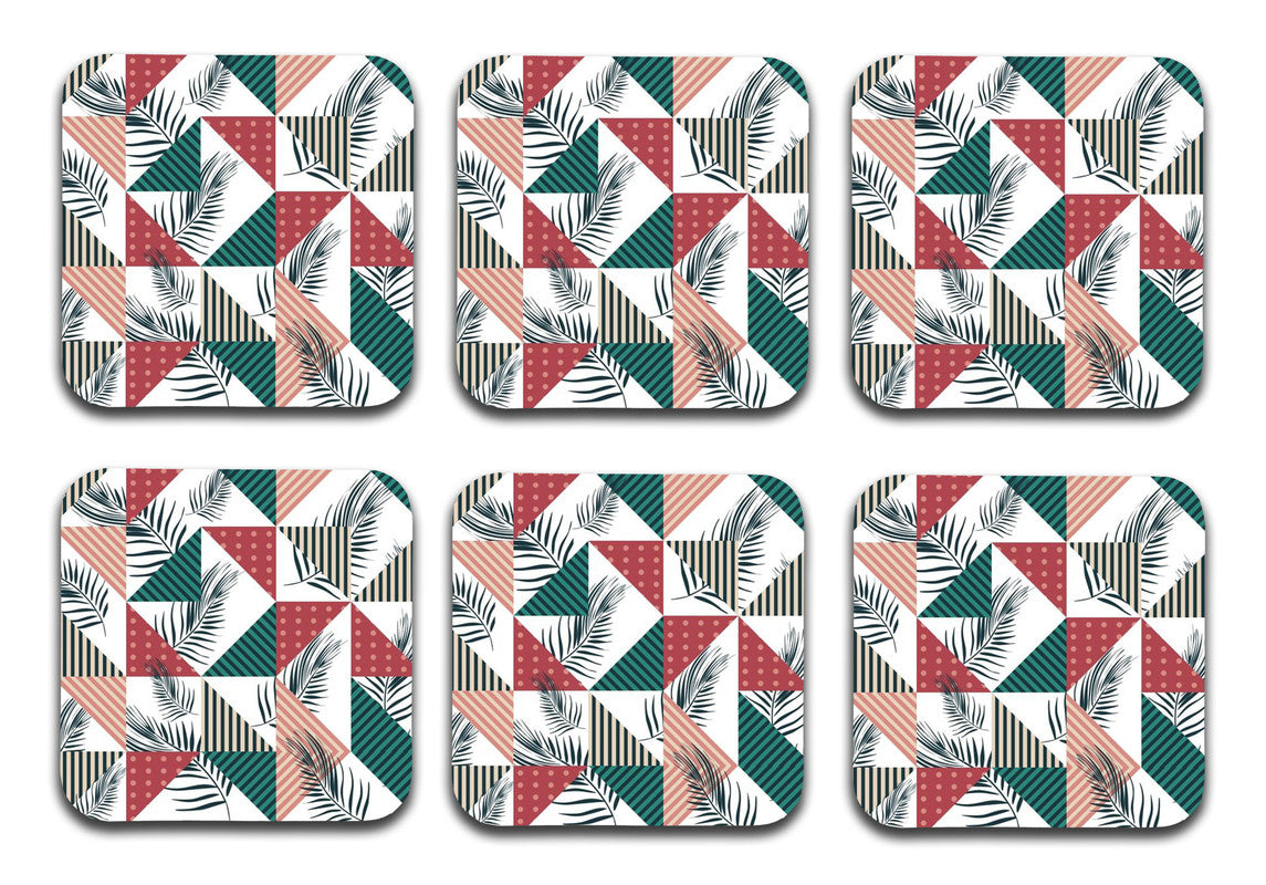 Printed Marble Leaf Pattern MDF Wooden Coasters For Home And Kitchen(Set Of 6  Pieces)