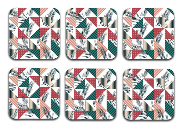Printed Marble Leaf Pattern MDF Wooden Coasters For Home And Kitchen(Set Of 6  Pieces)