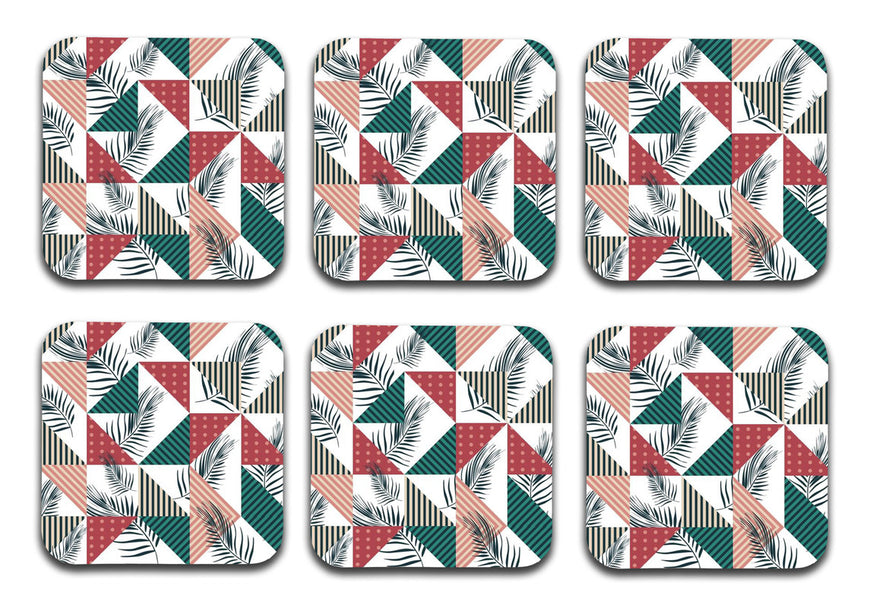 Printed Marble Leaf Pattern MDF Wooden Coasters For Home And Kitchen(Set Of 6  Pieces)