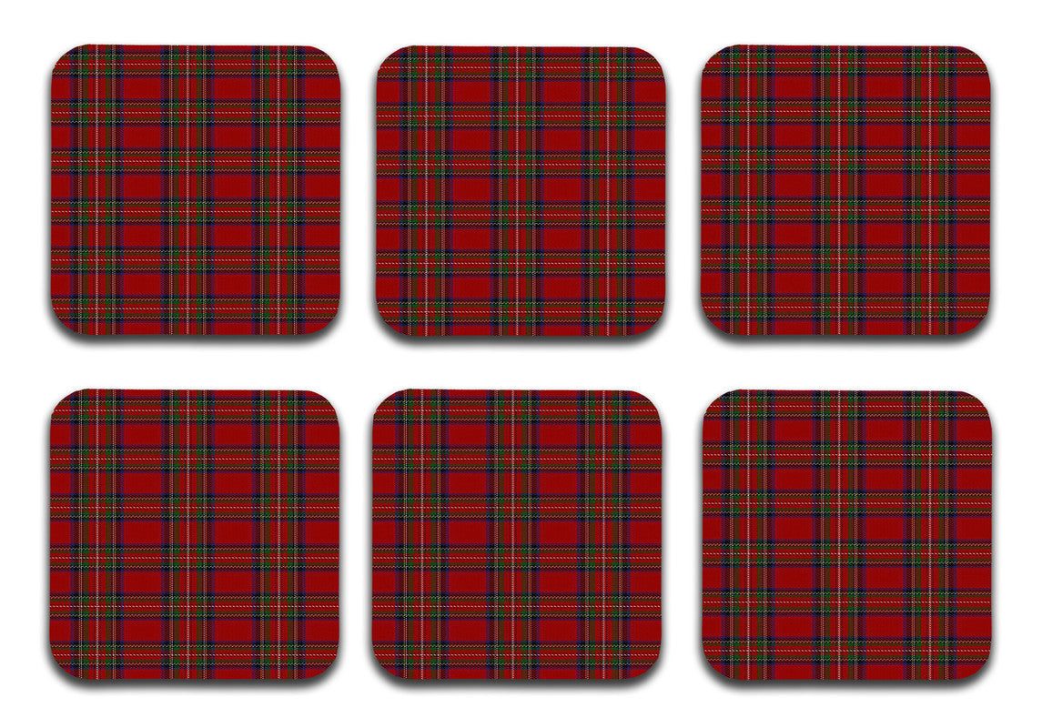 Printed Red Pattern Designer Printed Square Tea Coasters  (MDF Wooden, Set Of 6 Pieces Coaster)