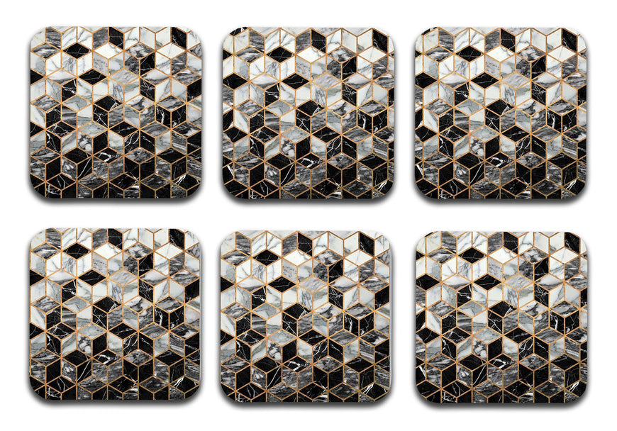 Printed Marble Shine Pattern MDF Wooden Coasters For Home And Kitchen(Set Of 6  Pieces)