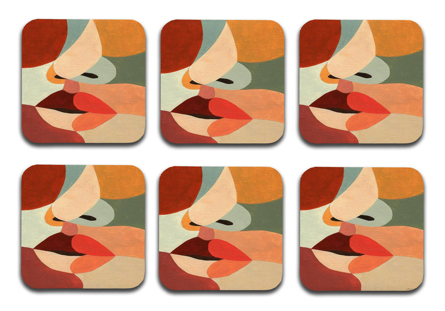 Abstract Art Designer Printed Square Tea Coasters With Stand (MDF Wooden, Set Of 6 Pieces Coaster And 1 Stand)