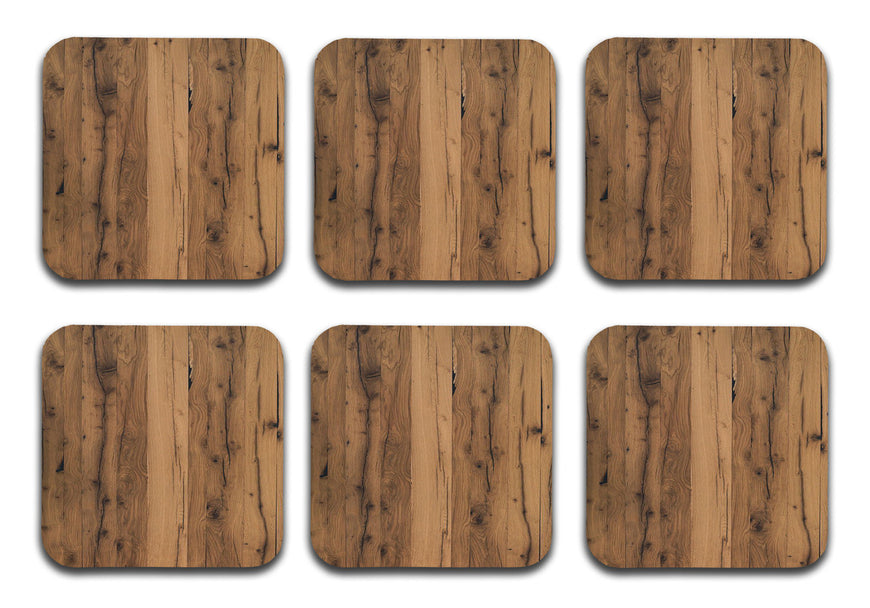 Printed Wood Pattern Designer Printed Square Tea Coasters With Stand (MDF Wooden, Set Of 6 Pieces Coaster And 1 Stand)