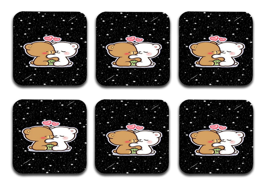 Printed Love Pattern Designer Printed Square Tea Coasters  (MDF Wooden, Set Of 6 Pieces Coaster)