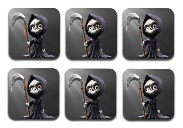 Cute Little Ghost MDF Wooden Printed Square Coasters for Home and Kitchen | Dining Table Decor (Set of 6 Pieces)