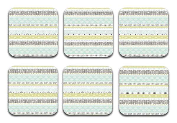 Printed Pattern Designer Printed Square Tea Coasters  (MDF Wooden, Set Of 6 Pieces Coaster)
