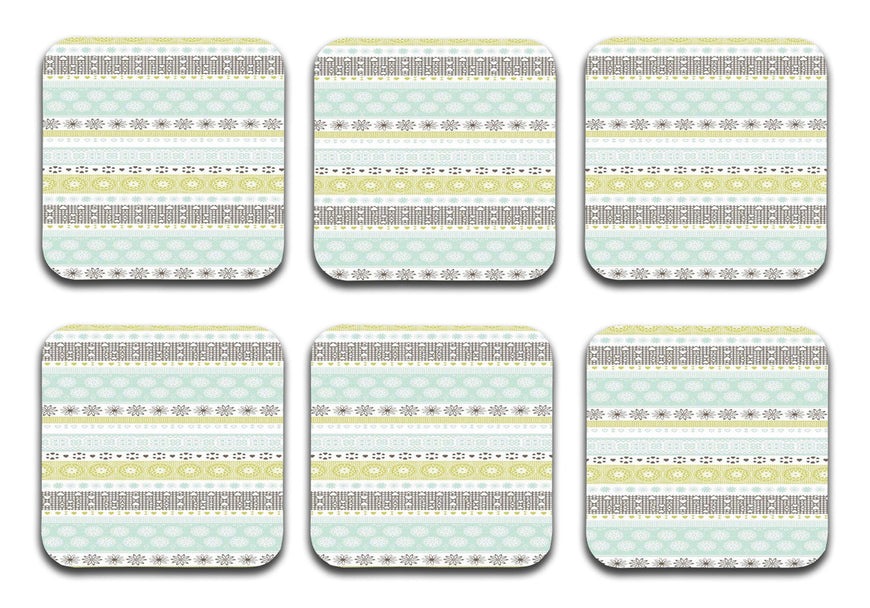 Printed Pattern Designer Printed Square Tea Coasters  (MDF Wooden, Set Of 6 Pieces Coaster)