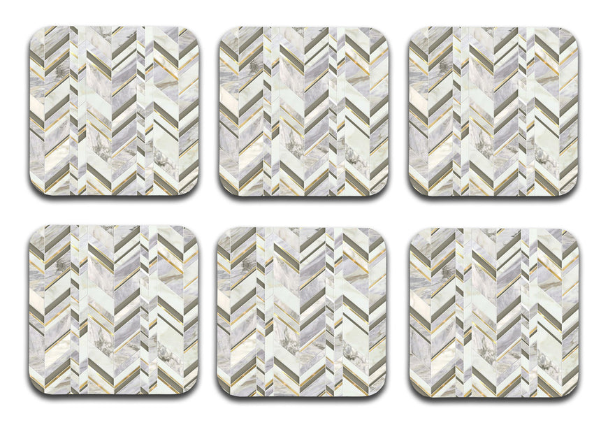 Printed Marble White Pattern MDF Wooden Coasters For Home And Kitchen(Set Of 6  Pieces)