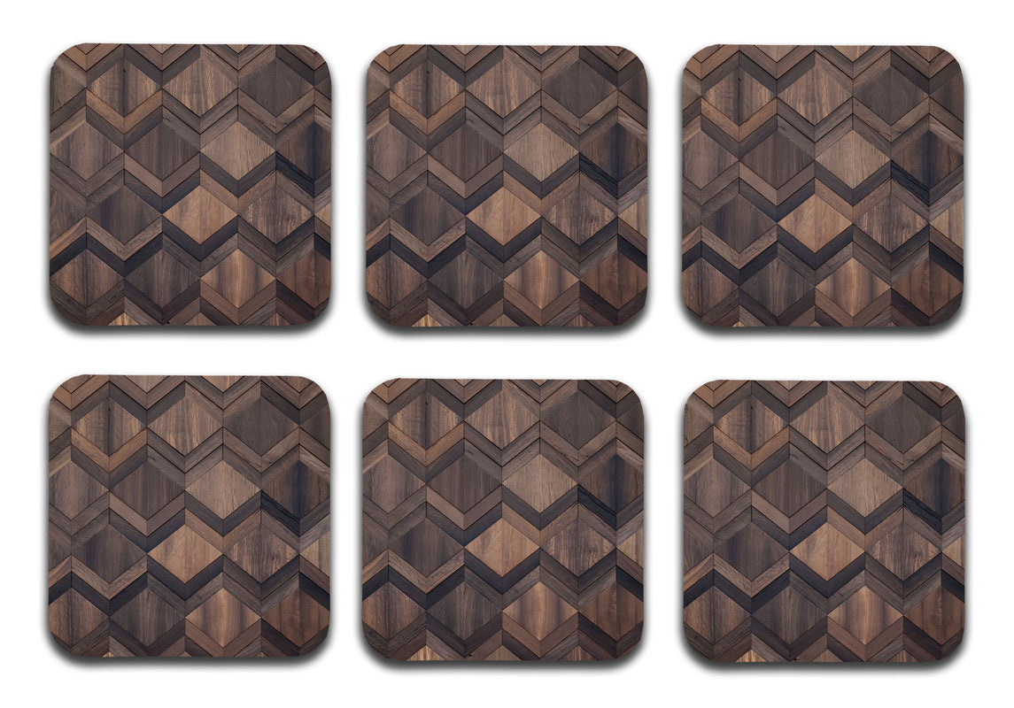 Wooden 3 Designer Printed Square Tea Coasters (MDF Wooden, Set of 6 Pieces)