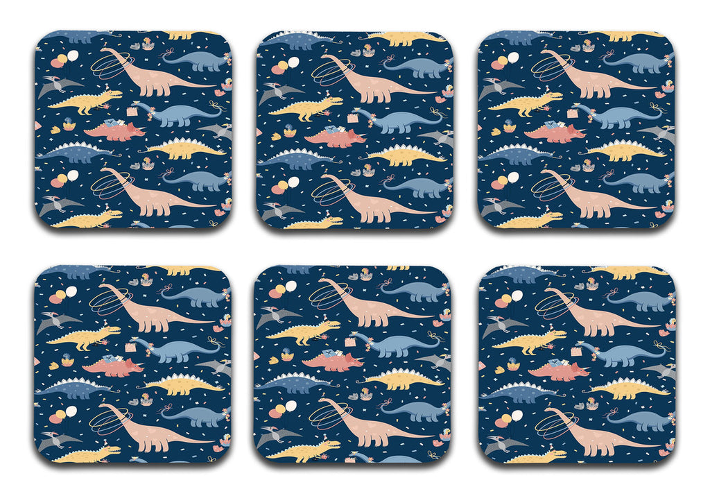 Printed Cute Dragon Pattern Designer Printed Square Tea Coasters  (MDF Wooden, Set Of 6 Pieces Coaster)
