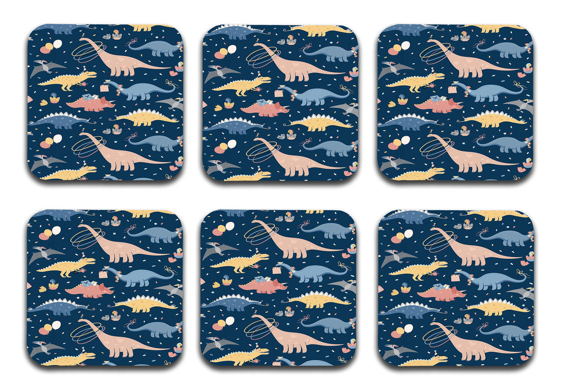 Printed Cute Dragon Pattern Designer Printed Square Tea Coasters  (MDF Wooden, Set Of 6 Pieces Coaster)