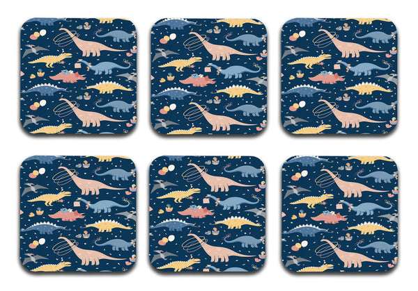 Printed Cute Dragon Pattern Designer Printed Square Tea Coasters  (MDF Wooden, Set Of 6 Pieces Coaster)