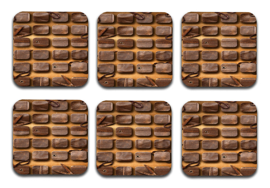 Chocolate Pattern Designer Printed Square Tea Coasters With Stand (MDF Wooden, Set Of 6 Pieces Coaster And 1 Stand)