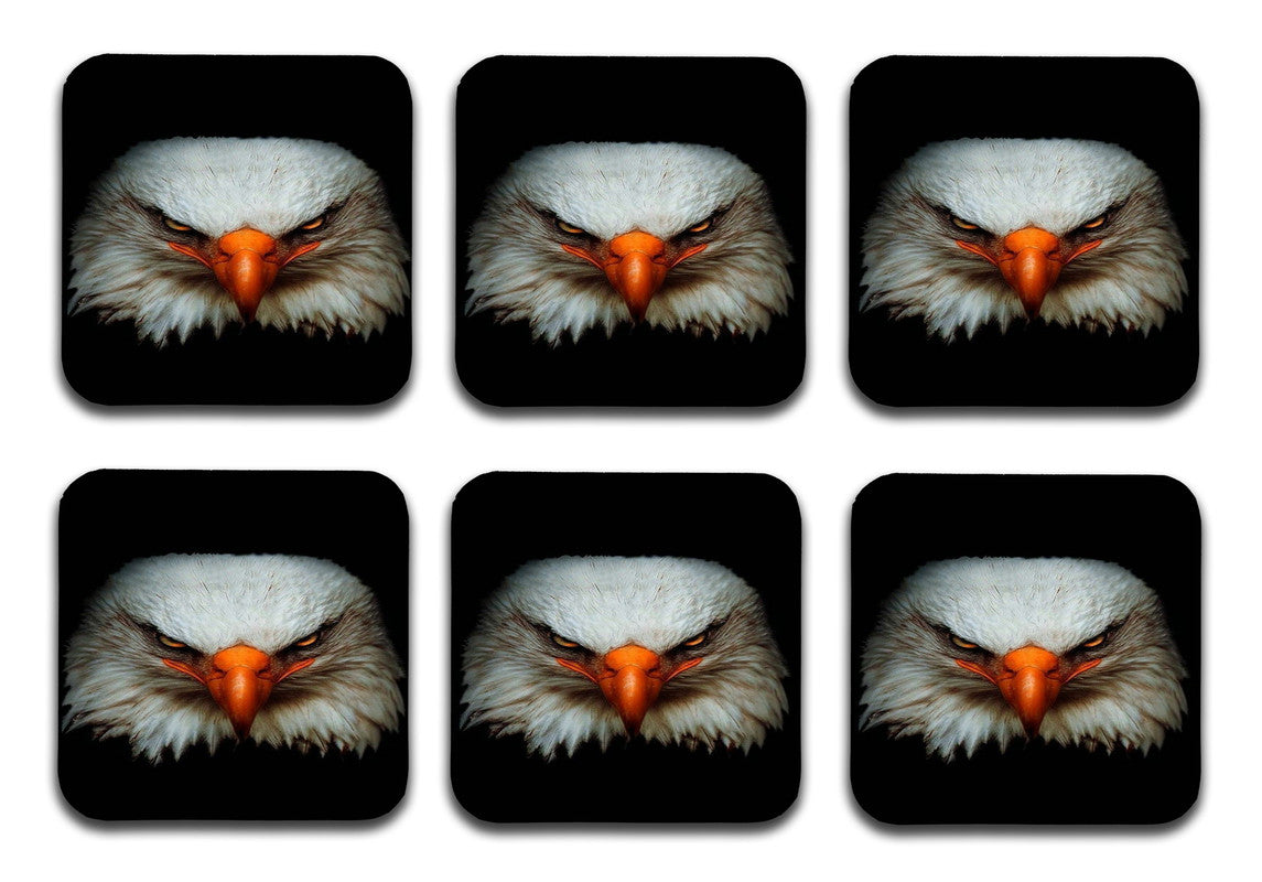 Eagle Pattern MDF Wooden Printed Square Coasters for Home and Kitchen | Dining Table Decor (Set of 6 Pieces)