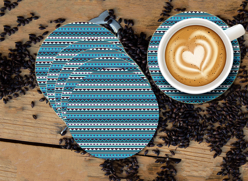 Abstract tribal Designer Printed Round Tea Coasters (MDF Wooden, Set Of 6 Pieces)