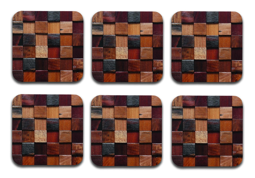 Wooden 2 Designer Printed Square Tea Coasters (MDF Wooden, Set of 6 Pieces)