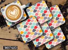 Colorful Waterdrop Designer Printed Square Tea Coasters With Stand (MDF Wooden, Set Of 6 Pieces Coaster And 1 Stand)