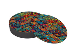 Colorful Vintage Designer Printed Round Tea Coasters (MDF Wooden, Set Of 6 Pieces)
