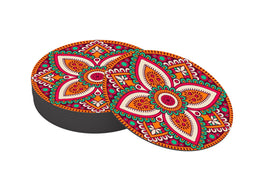 Flower Mandala Designer Printed Round Tea Coasters (MDF Wooden, Set Of 6 Pieces)