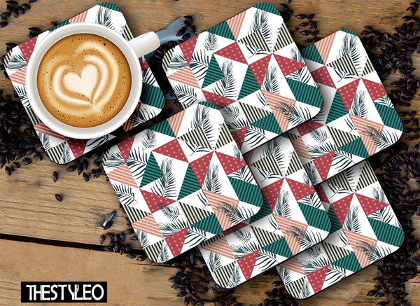 Printed Marble Leaf Pattern MDF Wooden Coasters For Home And Kitchen(Set Of 6  Pieces)