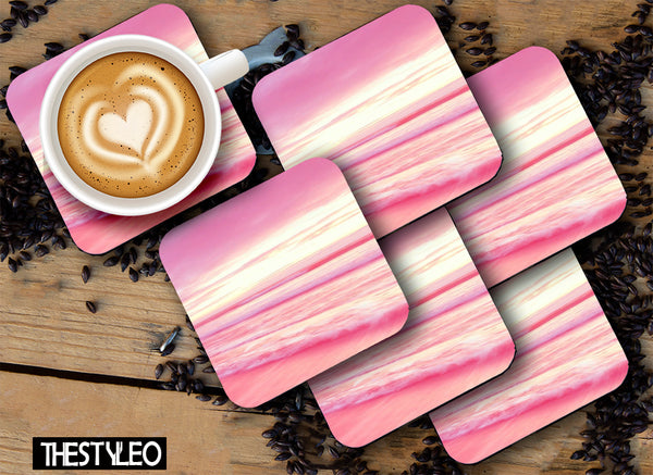 Printed Aesthetic Sunset Pattern Designer Printed Square Tea Coasters  (MDF Wooden, Set Of 6 Pieces Coaster)