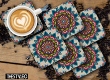 Mandala Wooden Designer Printed Square Tea Coasters (MDF Wooden, Set of 6 Pieces)