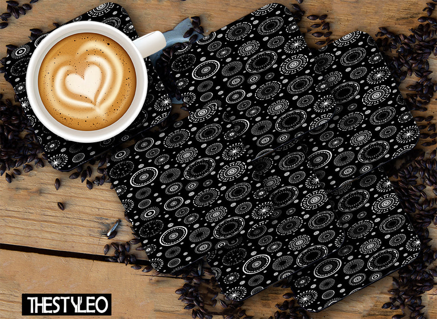 Bundeluk Meetings Art Designer Printed Square Tea Coasters With Stand (MDF Wooden, Set Of 6 Pieces Coaster And 1 Stand)