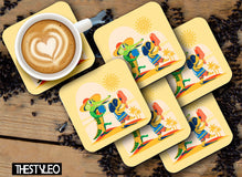Cute Crocodile Wooden Designer Printed Square Tea Coasters (MDF Wooden,Setof 6 Pieces)