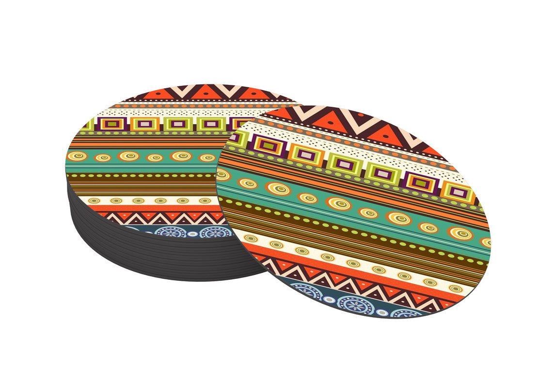 Pattern Designer Printed Round Tea Coasters (MDF Wooden, Set Of 6 Pieces)