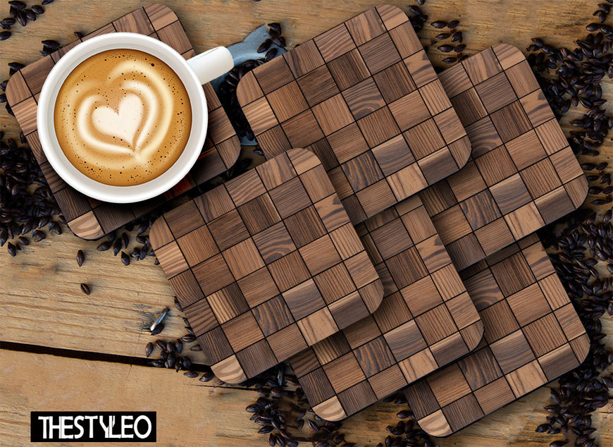 Wooden 6 Designer Printed Square Tea Coasters (MDF Wooden, Set of 6 Pieces)