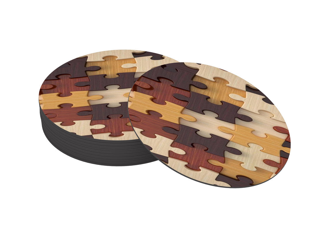 Puzzle  Designer Printed Round Tea Coasters (MDF Wooden, Set Of 6 Pieces)